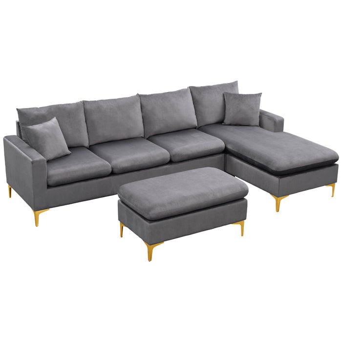 L-Shape Sectional Sofa with Ottoman- Grey