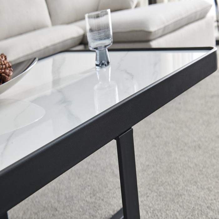 Modern Coffee Table with Black Metal frame and Sintered Stone Tabletop - Black