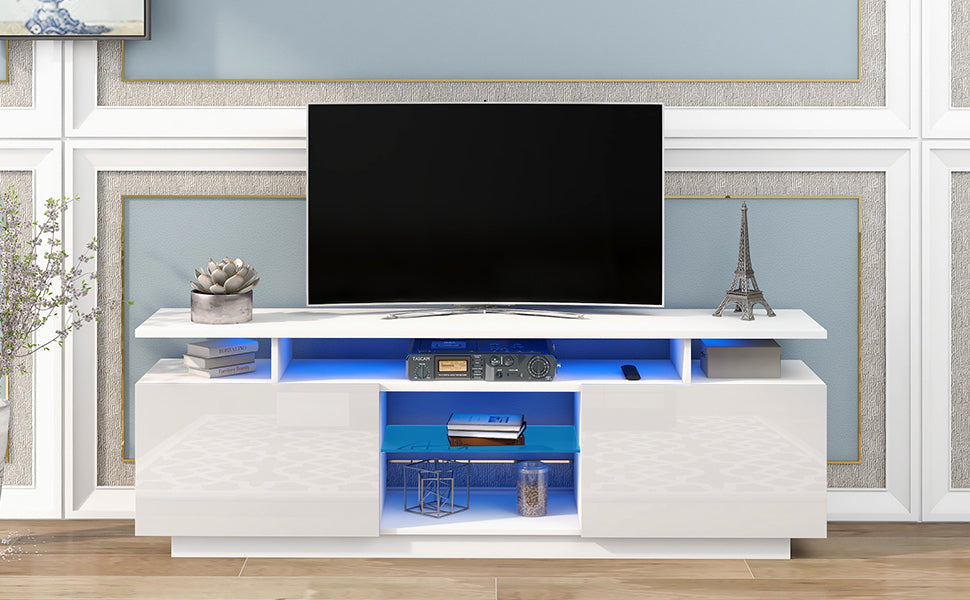 Modern TV Stand for TVs up to 65inches with LED lights, 16 Colors - White