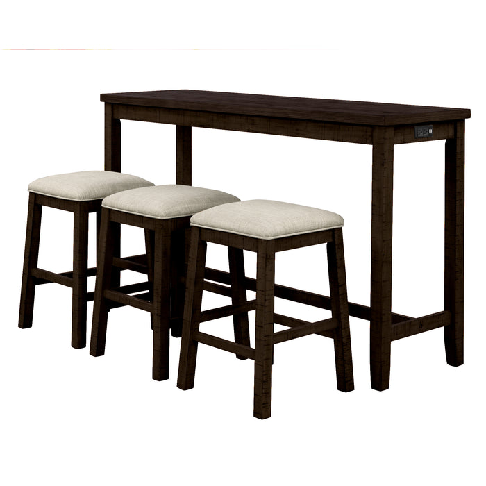 4- Pieces Counter Height Table with Fabric Padded Stools - Brown