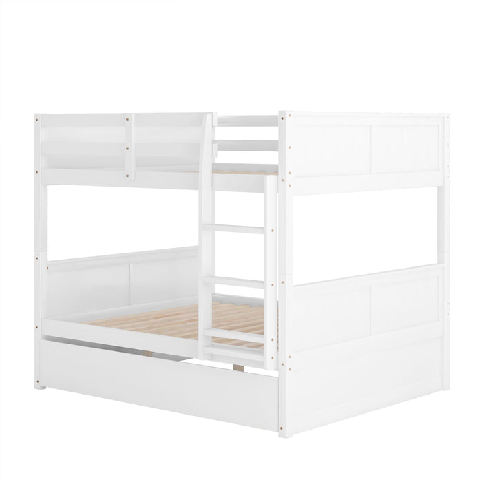 Full Over Full Bunk Bed with Twin Size Trundle - White