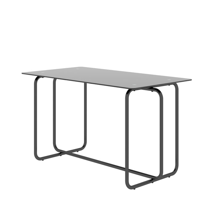 1-piece Rectangle Dining Table with Metal Frame, Tempered Glass , Black