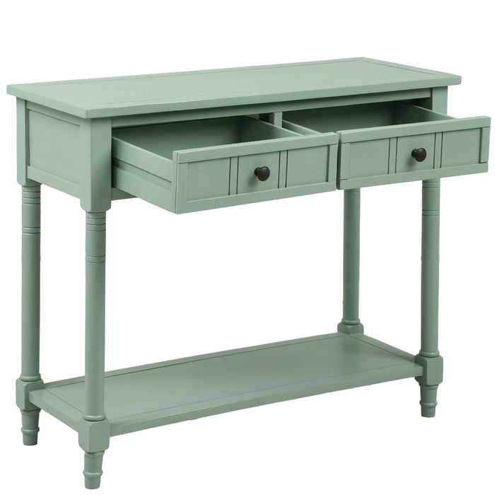 Console Table, Traditional Design with Two Drawers and Bottom Shelf - Retro blue