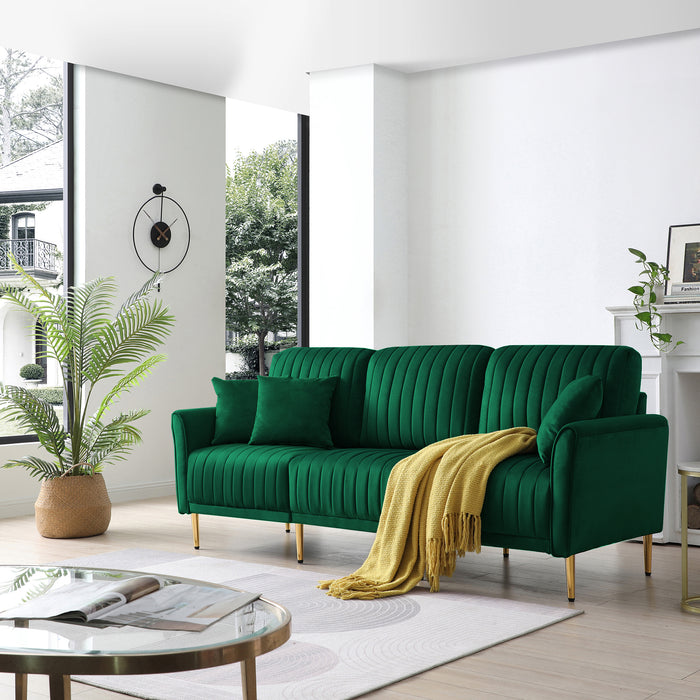 Upholstered Velvet Sofa With Reversible Cushions - Green