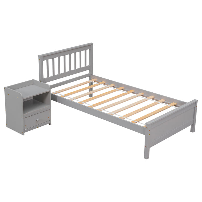 Twin Bed frame with 1 Nightstand - Grey