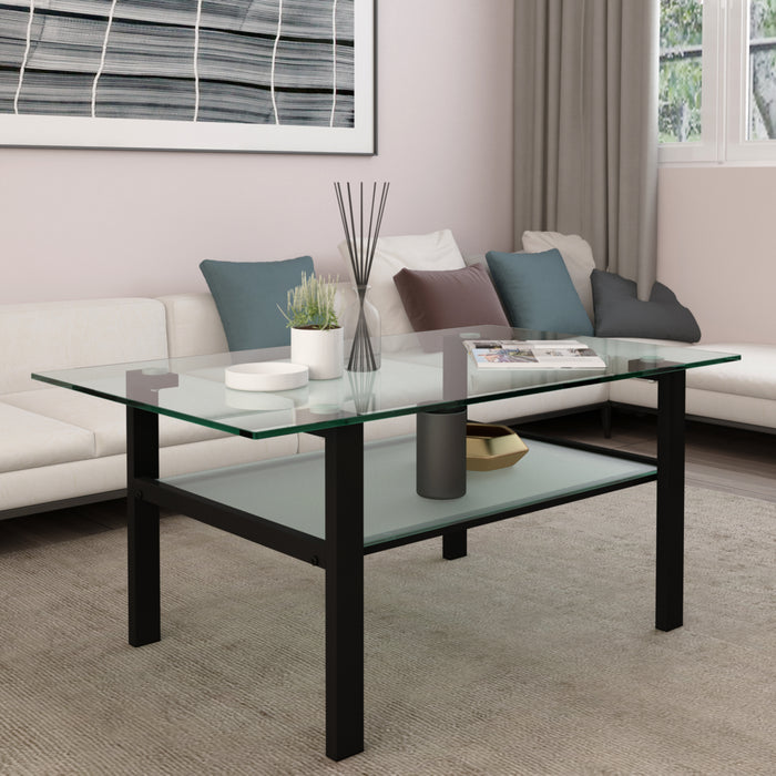 Transparent glass black coffee table