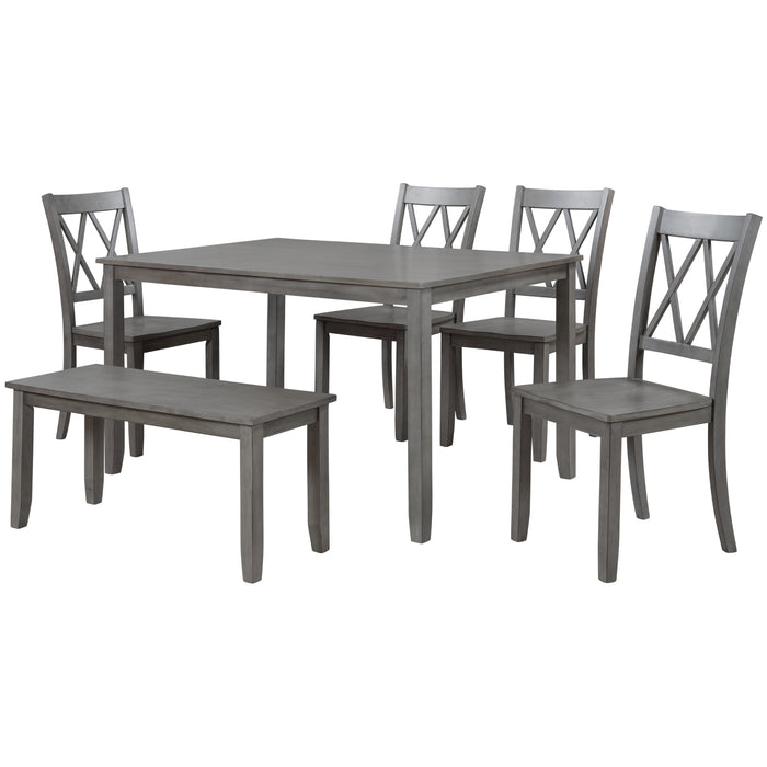 6-piece Farmhouse Rustic Dining Table set - Antique Gray wash