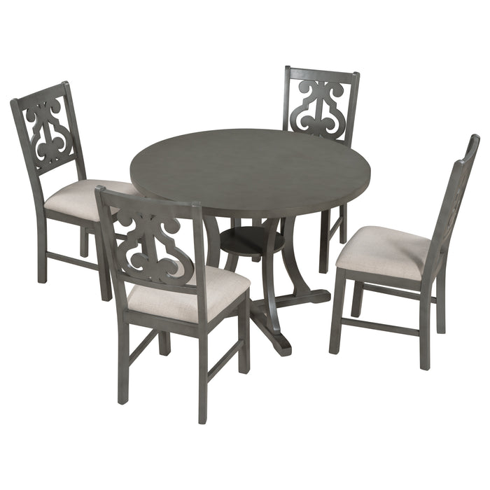 5-Piece Round Dining Table and Chair Set - Gray