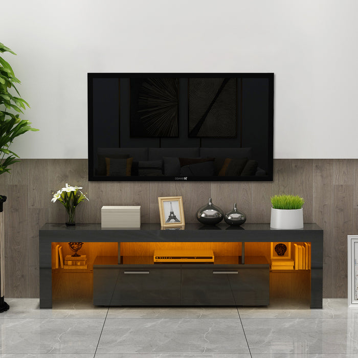 Black morden TV Stand with LED Lights - Black