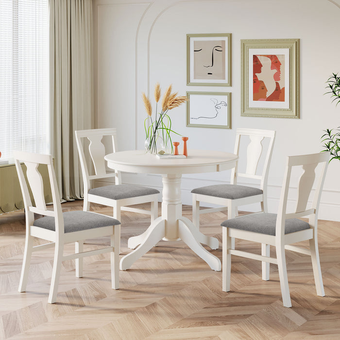 5-Piece Mid-Century Wood Dining Table Set - Cream White