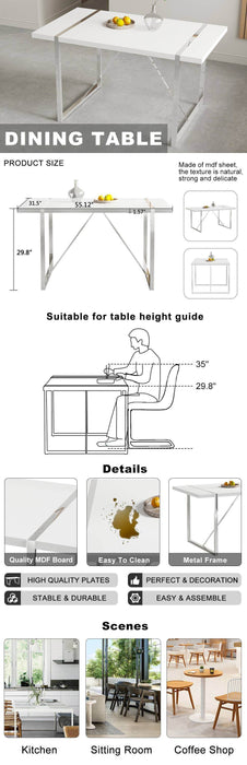 Rustic Industrial Rectangular MDF Wood White Dining Table