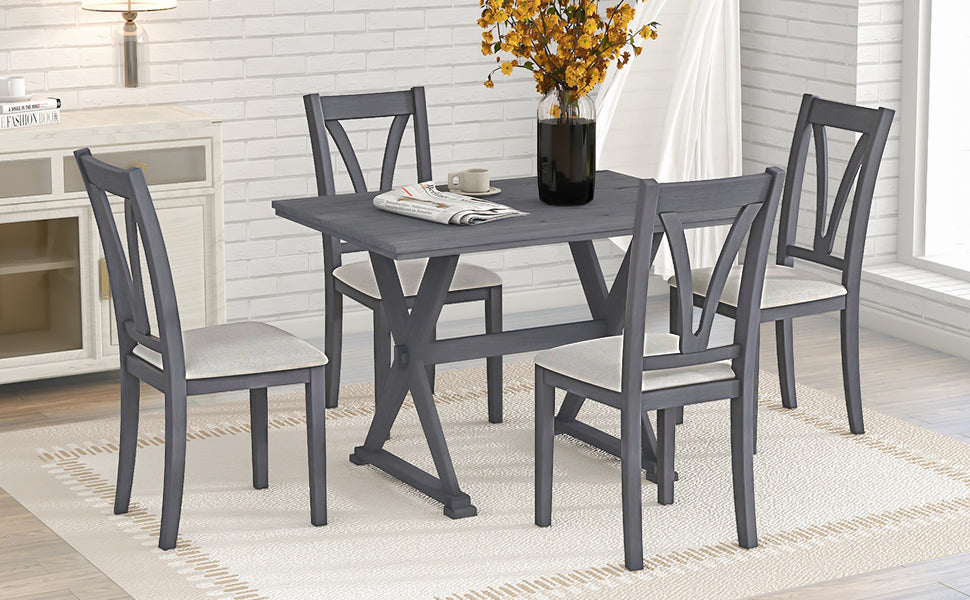 5-Piece Mid-Century Wood Dining Table Set - Antique Grey