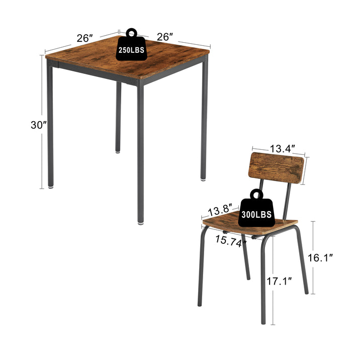 3- Piece Dining table and chair set - Rustic Brown