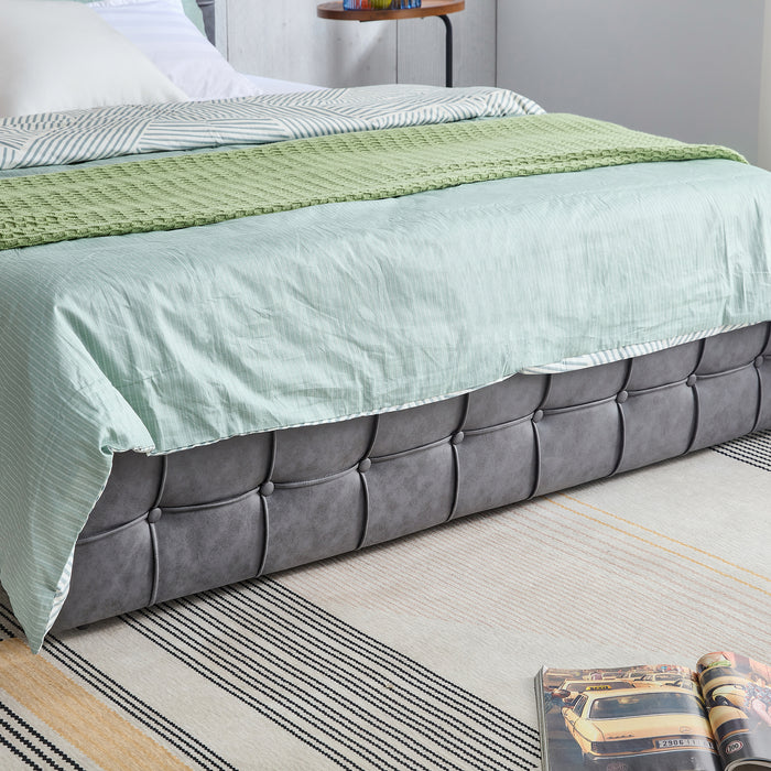 Queen Size Modern Upholstered Platform Bed with Adjustable Headboard, and Heavy Duty Bed Frame - Grey