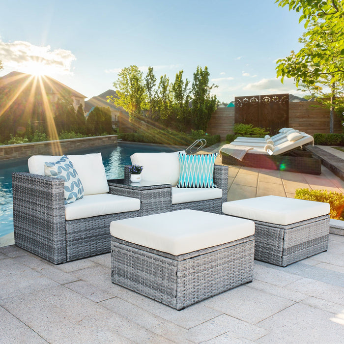 5 Pieces Outdoor Patio Wicker Sofa Set- Grey