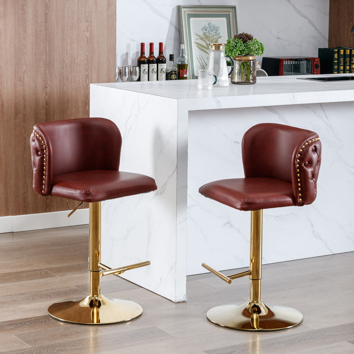 Modern PU Upholstered Bar Stools with whole Back Tufted - Burgundy (Set of 2）