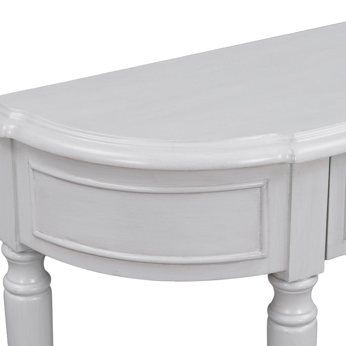 Retro Circular Curved Design Console Table with Open Style Shelf - Antique White