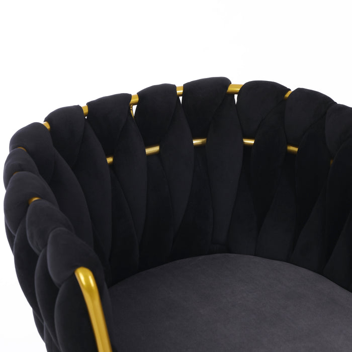 Velvet Dinning upholstered Chair with Gold Metal Legs (black)