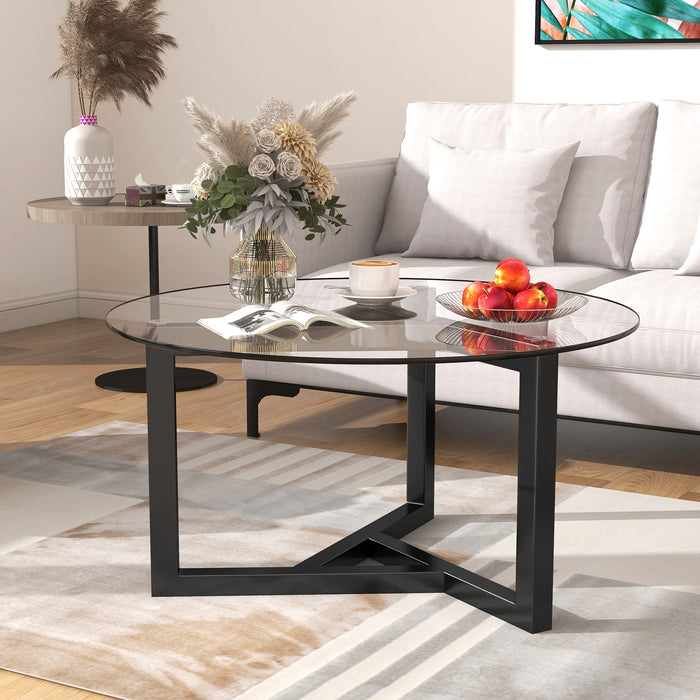 Round Glass Coffee Table (Black)