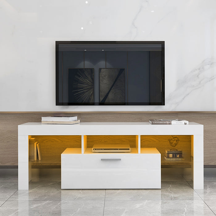 White morden TV Stand with LED Lights - WHITE