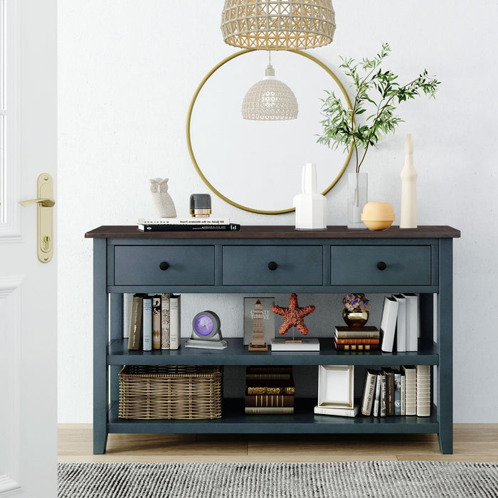 Retro Design Console Table with Two Open Shelves -Navy