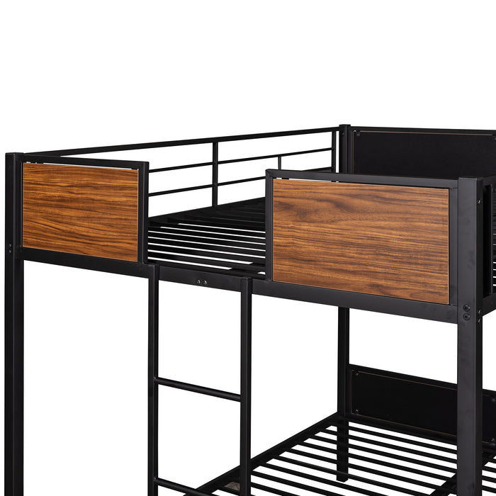 Full-over-full bunk bed modern style steel frame - Brown/Black