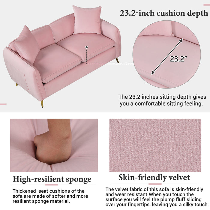 2 Piece Velvet Upholstered Sofa Sets, Pink