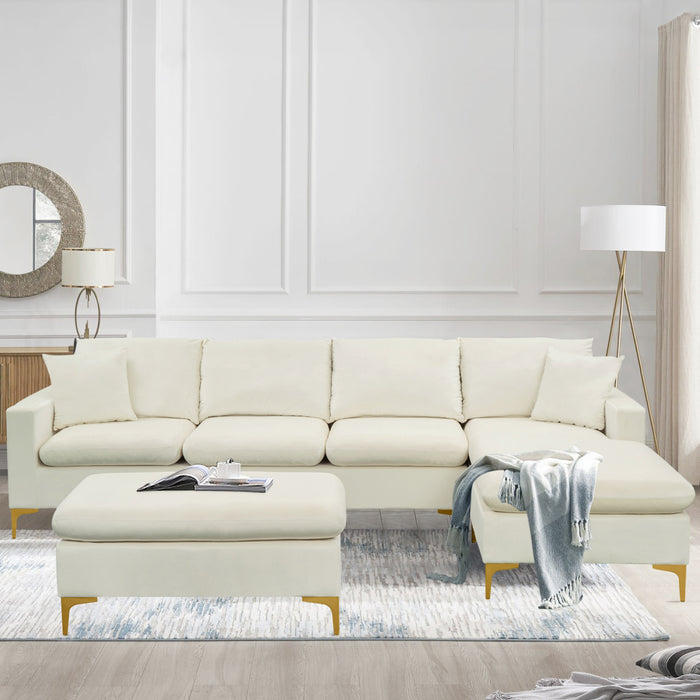 L-Shape Sectional Sofa with Ottoman -Cream