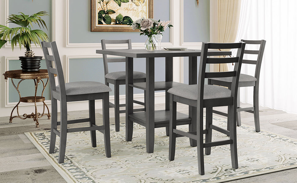 5-Piece Wooden Counter Height Dining Set - Gray