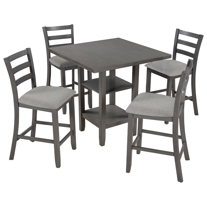 5-Piece Wooden Counter Height Dining Set - Gray