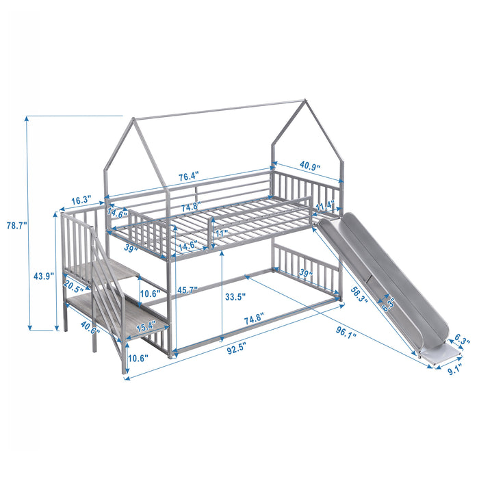 Twin over Twin Metal House Bunk Bed - Silver