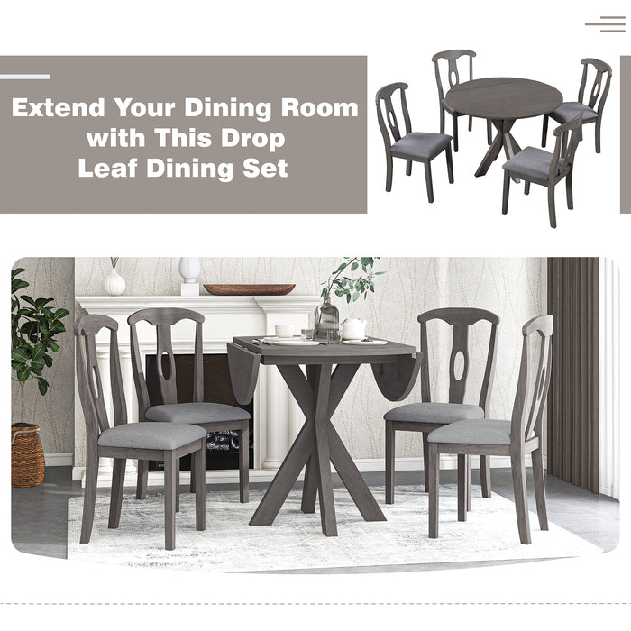 5-Piece Rustic Farmhouse  Wood Round Dining Table Set -Grey