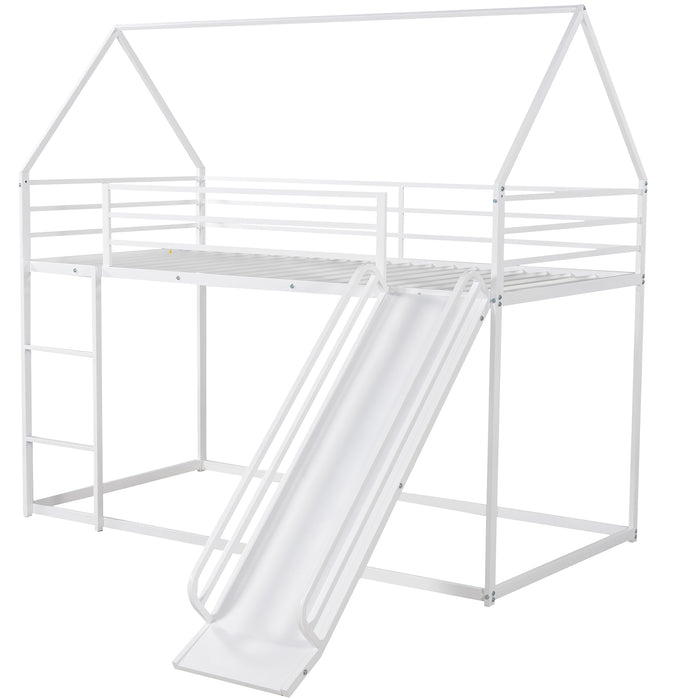 Twin over Twin House Bunk Bed with Ladder and Slide,White