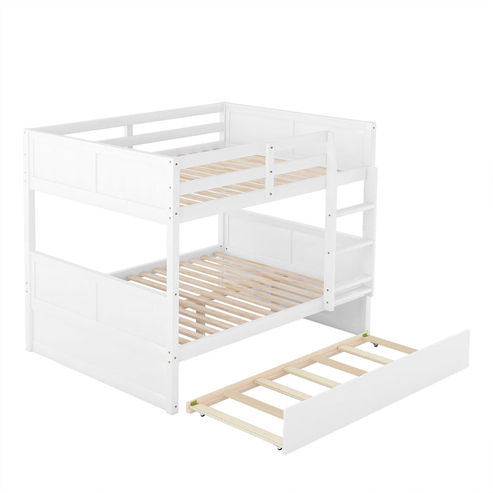 Full Over Full Bunk Bed with Twin Size Trundle - White