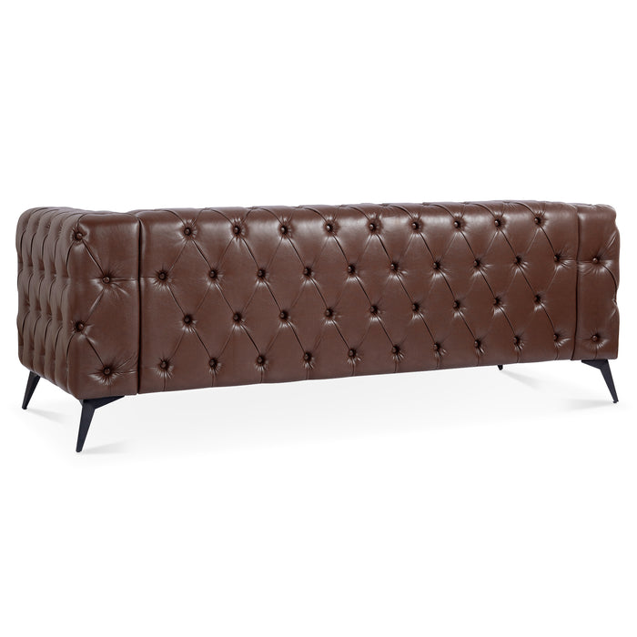 Traditional  Square Arm, removable cushion 3 seater Sofa - Brown