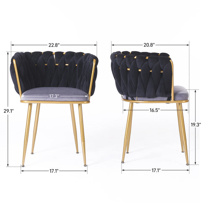 Velvet Dinning upholstered Chair with Gold Metal Legs (black)