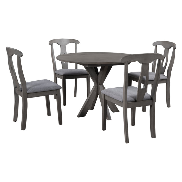 5-Piece Rustic Farmhouse  Wood Round Dining Table Set -Grey