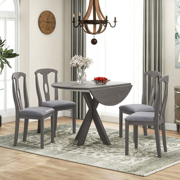 5-Piece Rustic Farmhouse  Wood Round Dining Table Set -Grey