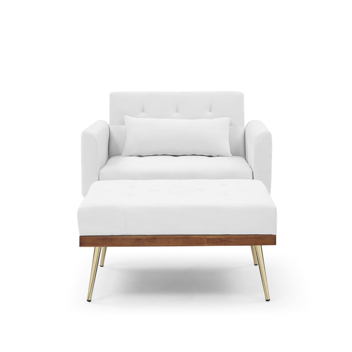 Recline Sofa Chair with Ottoman, - White (40.5”x33”x32”)