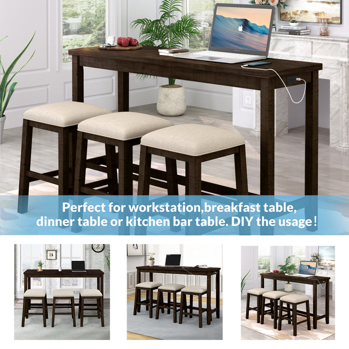 4- Pieces Counter Height Table with Fabric Padded Stools - Brown