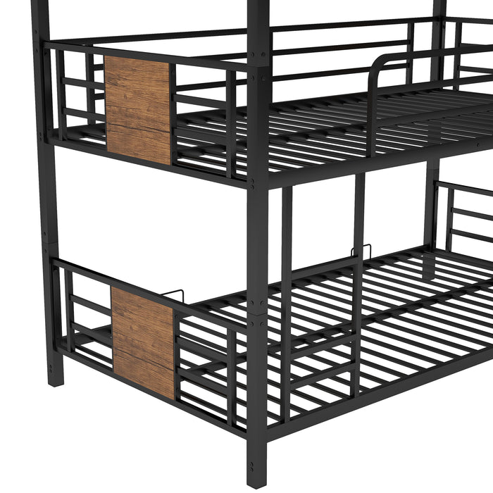 Twin Size Triple Metal Bunk Bed - Brown