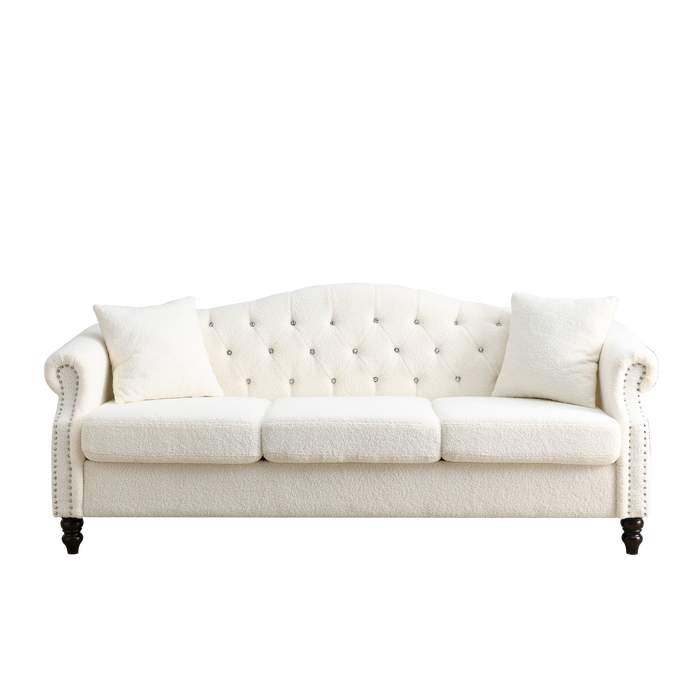 3+1 Combination of Chesterfield sofa and chair, teddy white, two pillows