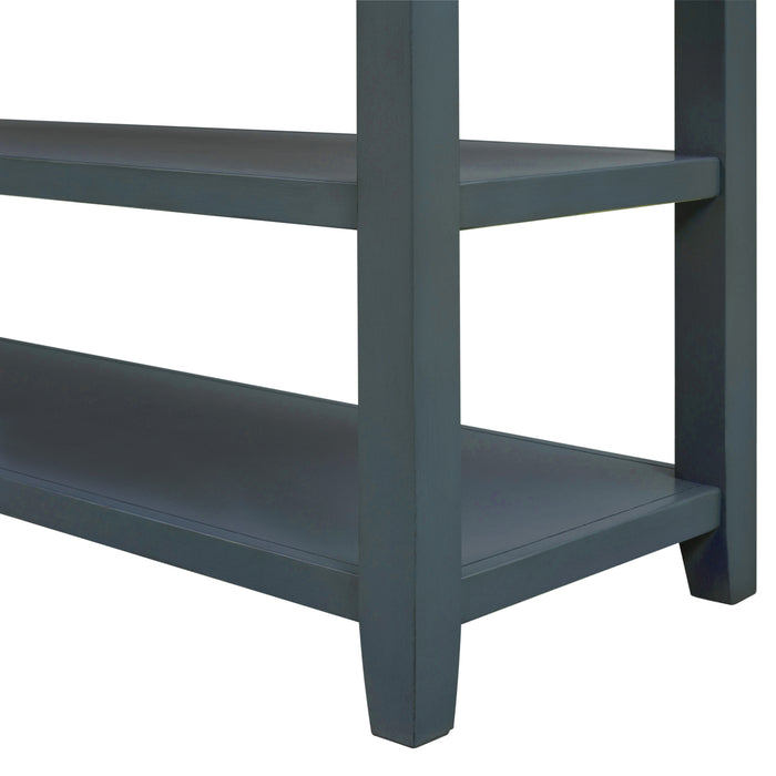 Retro Design Console Table with Two Open Shelves -Navy