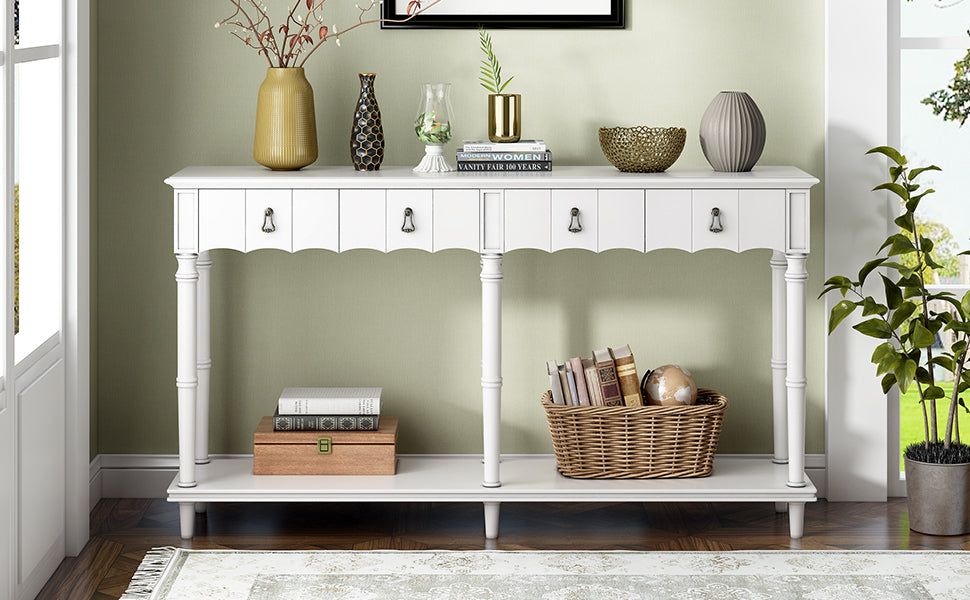 Country Console Table for Hallway - Antique White