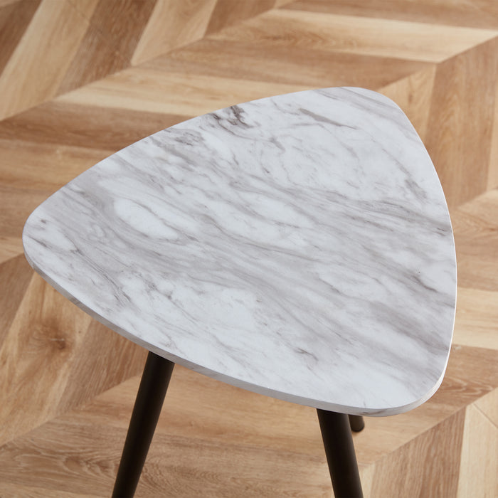 Modern Minimalism White Faux Marble End Table( MDF Tabletop + Metal Legs )