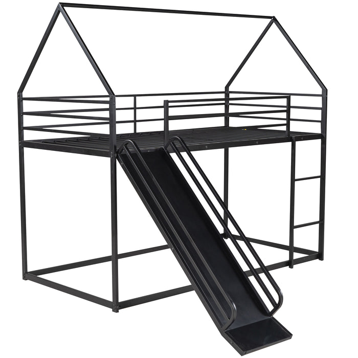 Twin over Twin House Bunk Bed with Ladder and Slide - Black