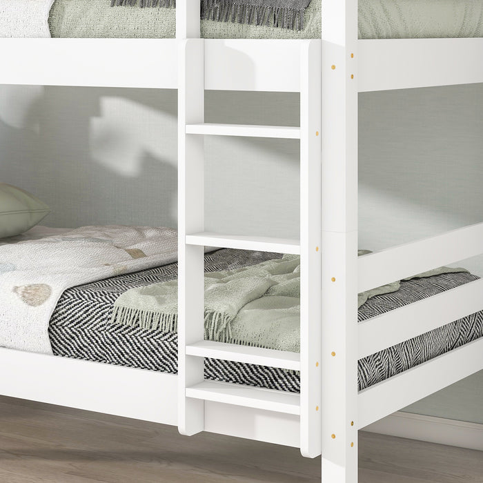 Twin Over Twin Bunk Beds with Bookcase Headboard - White