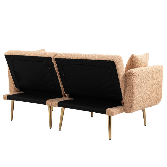 Modern  Velvet  Sofa Futon - Camel Teddy