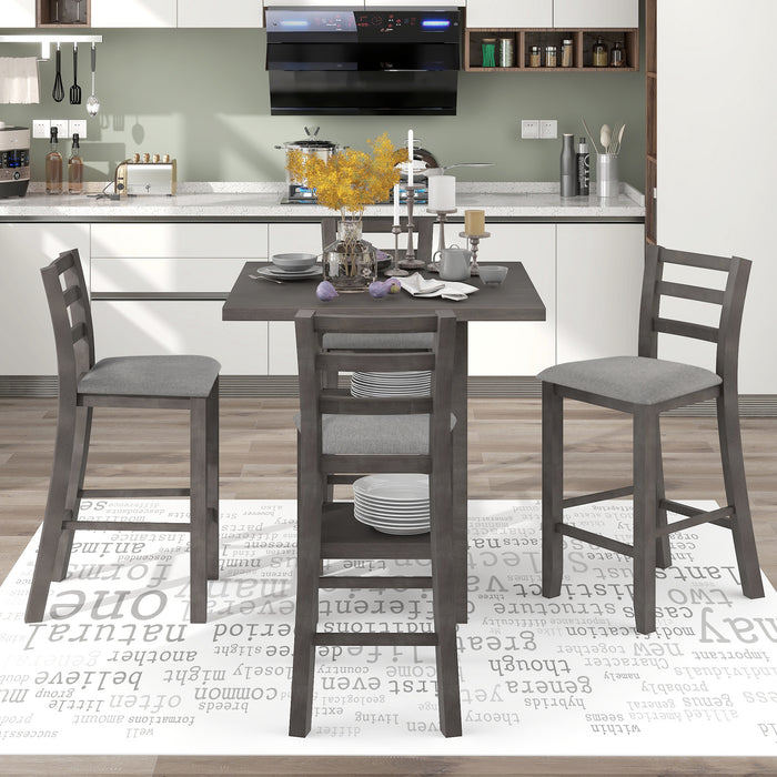 5-Piece Wooden Counter Height Dining Set - Gray