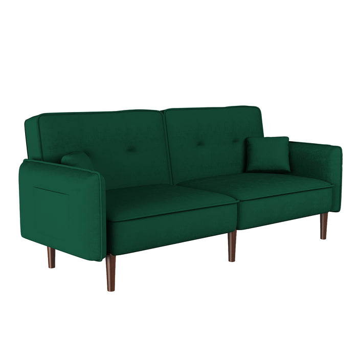 Convertible Sofa Bed with Wood Legs - Green